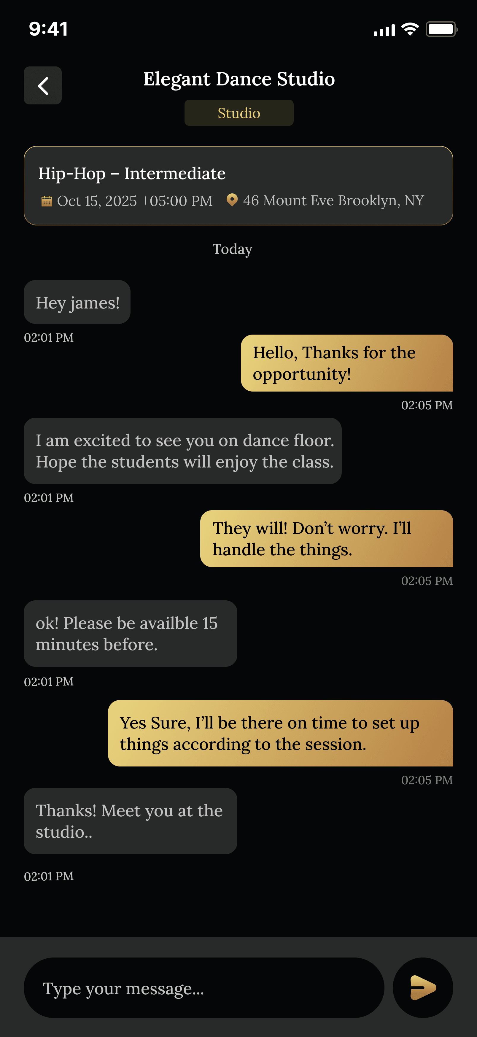 FlowDance messaging screen