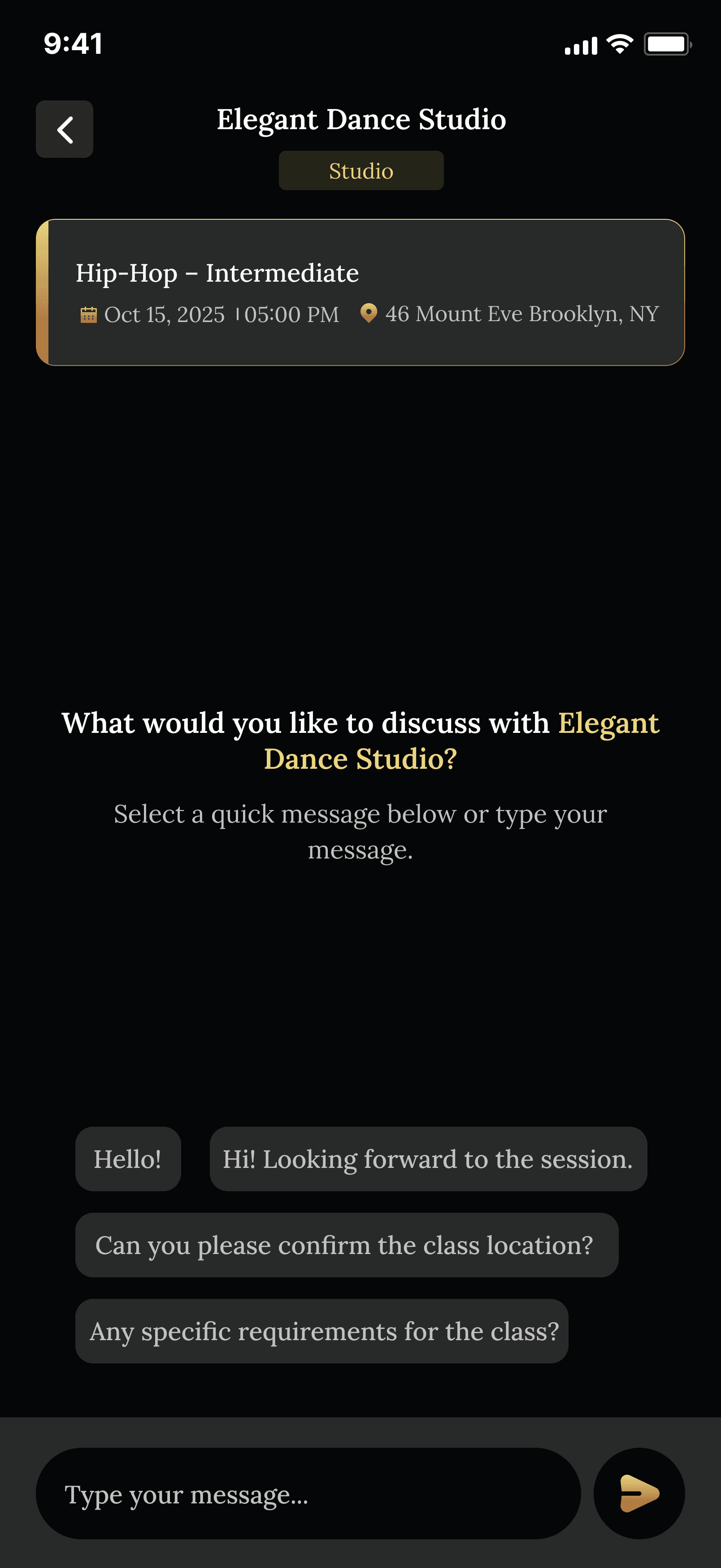 FlowDance messaging screen